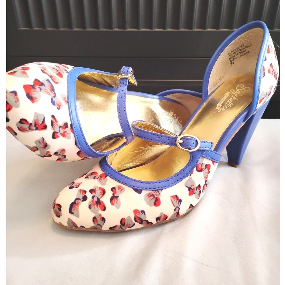 🩵Seychelles Whimsygoth Floral Bow Mary Jane Heels pinup office siren preppy